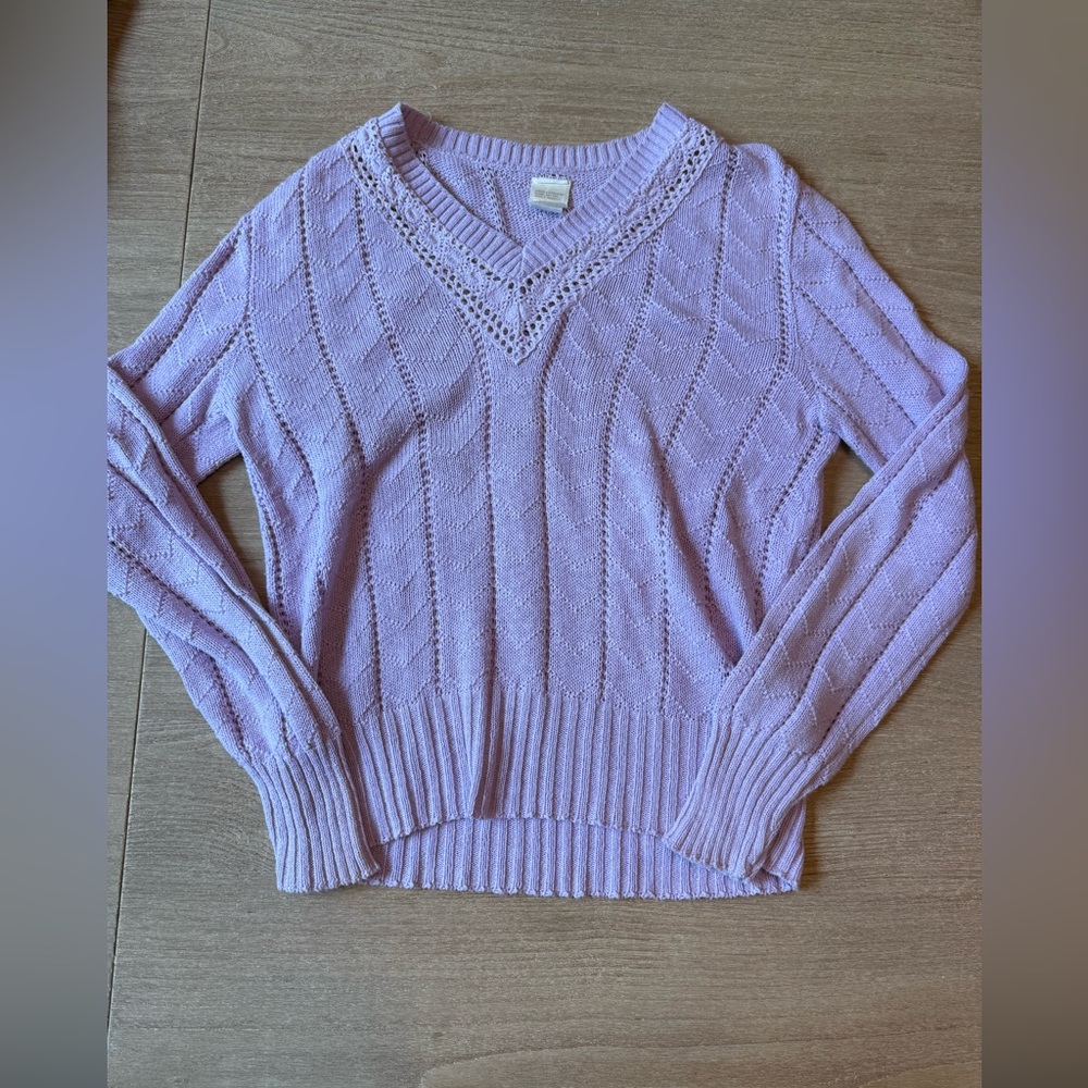 Vintage Lavender V-Neck Knit Sweater S Cottagecore, costal grandma, spring,